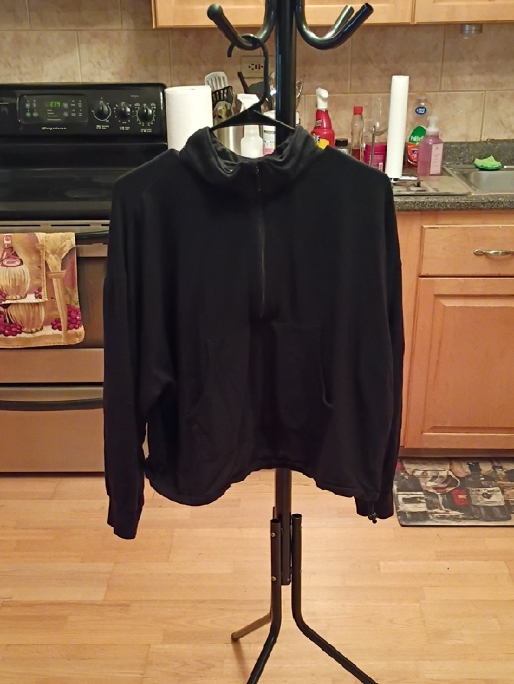 Women's Black Half-Zip Pullover Hoodie - Minimal Everyday Layer